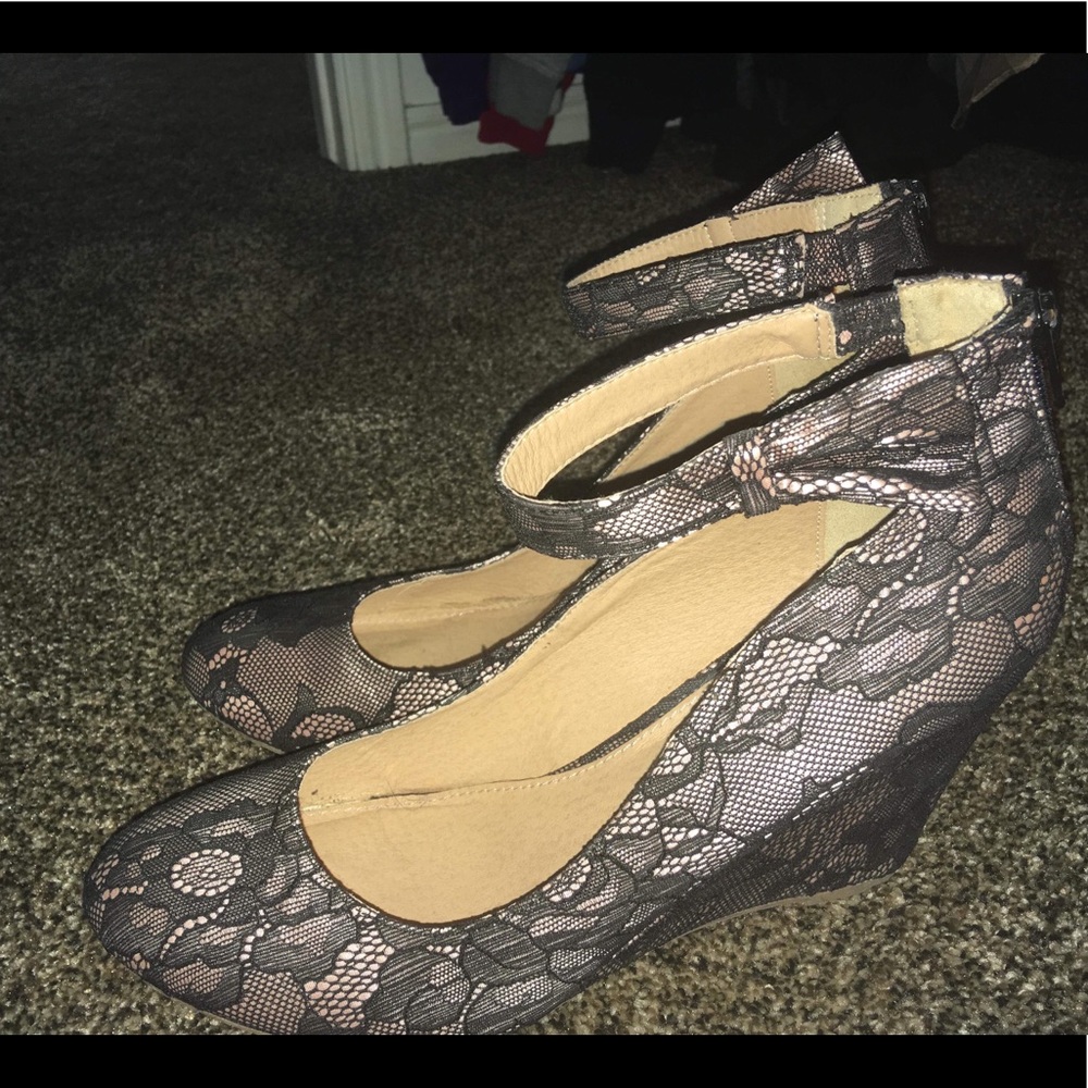 pink with black lace heels
